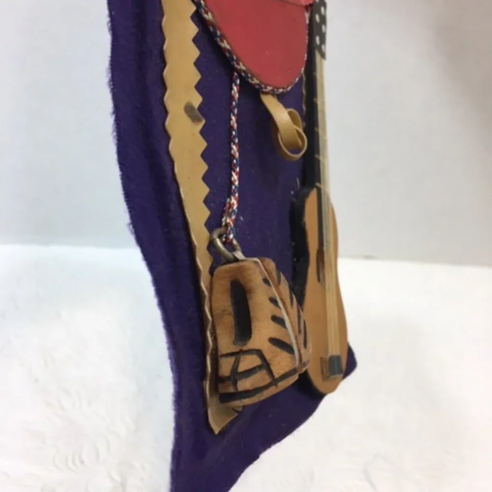 VTG Chile Hanging Table Souvenir Hat Guitar Boots w/Spurs on Felt  4.25